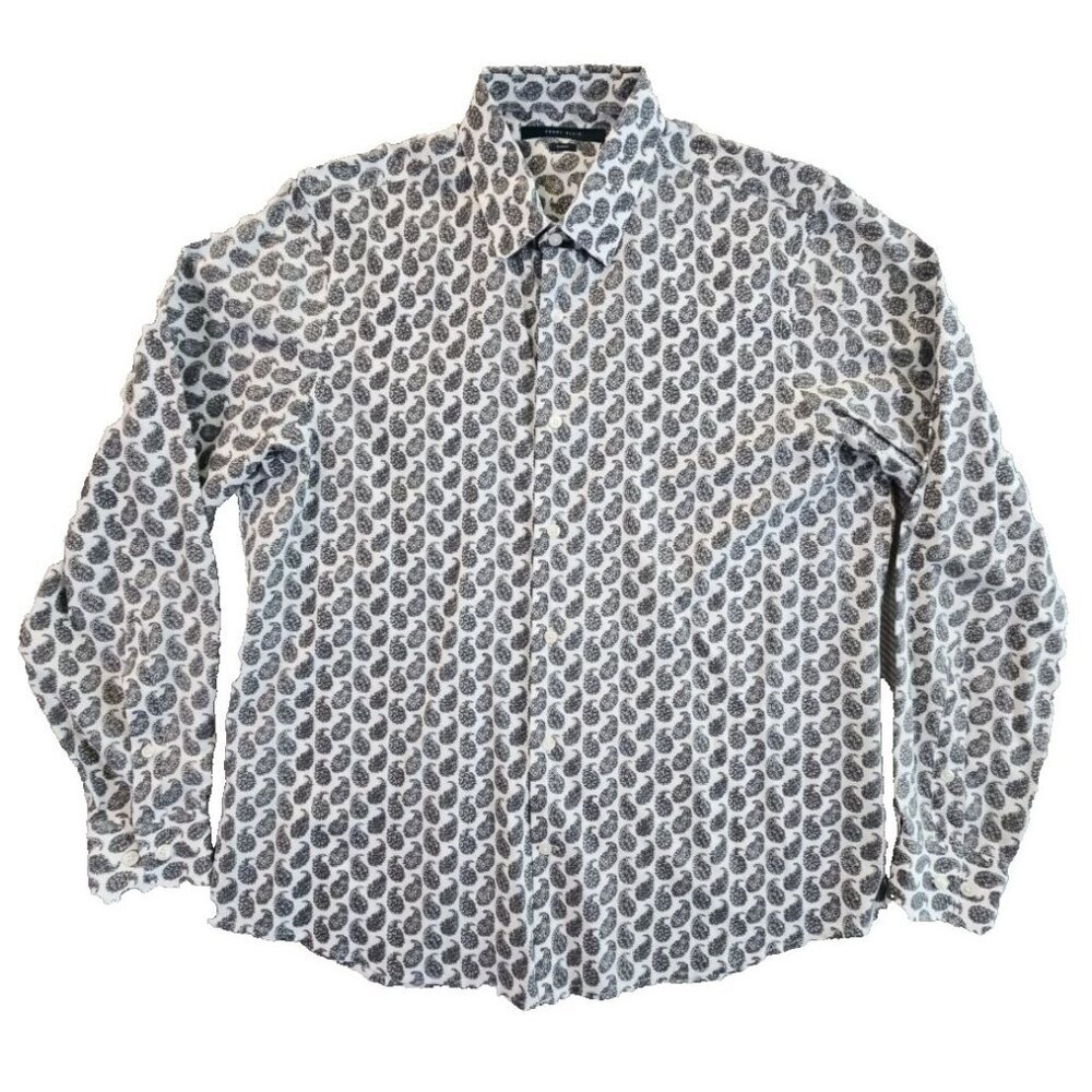 Perry Ellis Jacquard Paisley-Print Button Up Shirt Men's Large Gray Grey EUC LN
